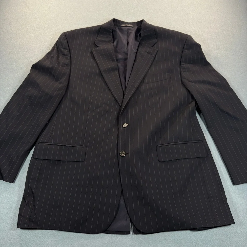 Lauren Ralph Lauren Mens 46R Wool Blazer Navy Blue Pinstripe Sport Coat Jacket